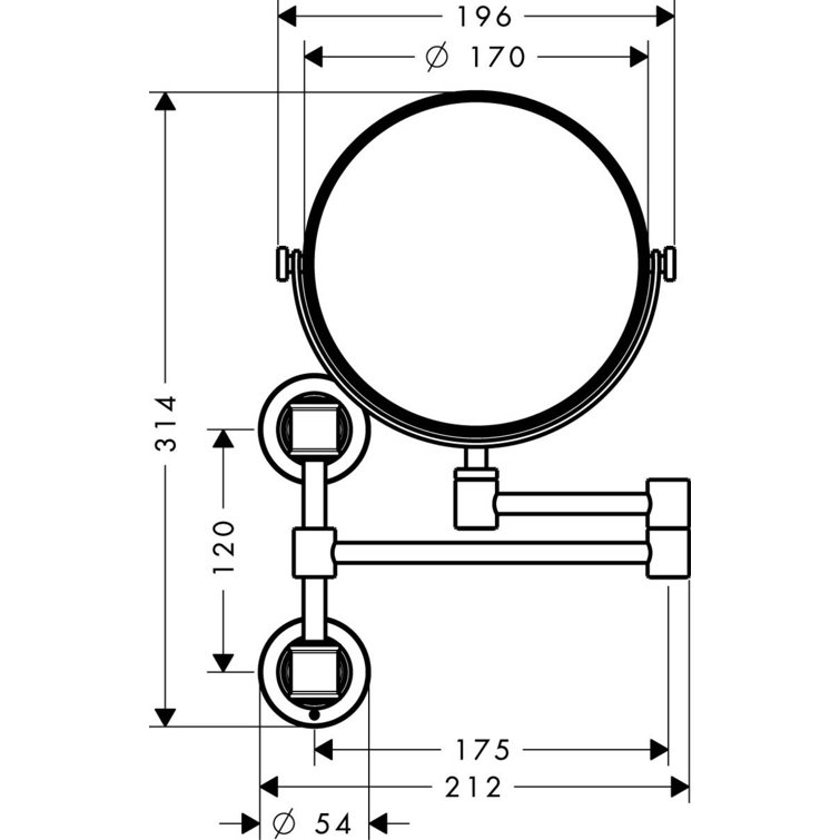 Contemporary Polished Nickel Circular Wall-Mounted Shaving Mirror
