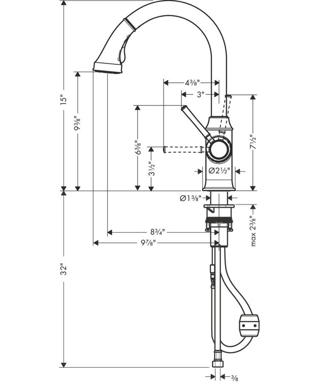 Talis C 15" High Arc Nickel Finish Kitchen Faucet with Pull-Out Spray