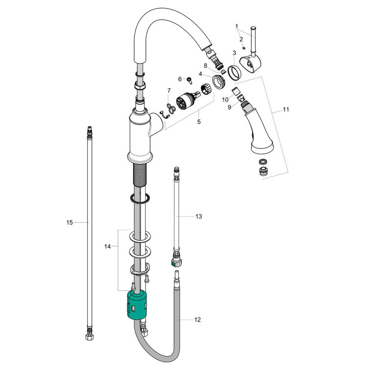 Modern Nickel Brass Pull-Out Spray Kitchen Faucet 13 5/8"