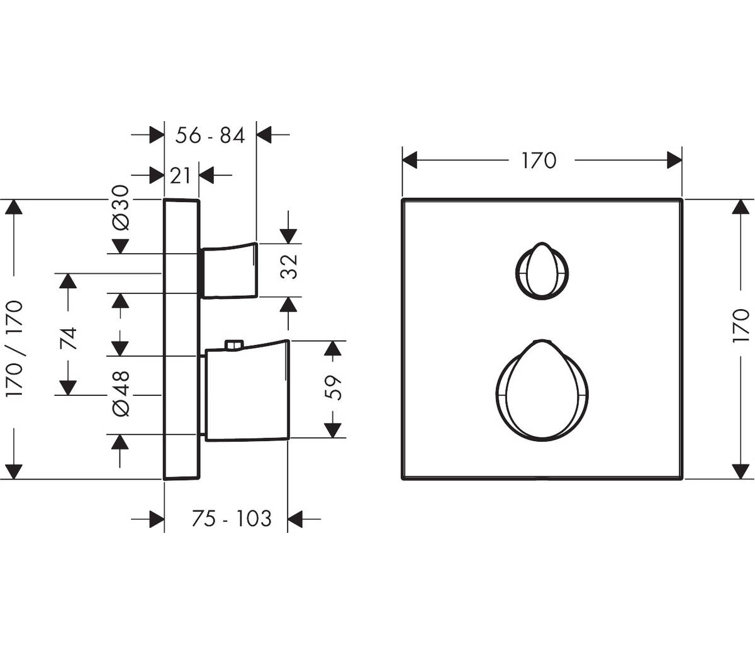 Chrome Modern Thermostatic Shower Trim with Diverter