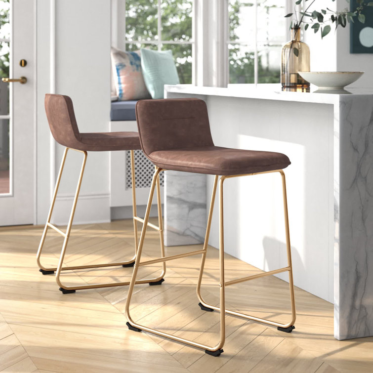 Gold Metal and Espresso Faux Leather Counter Stools