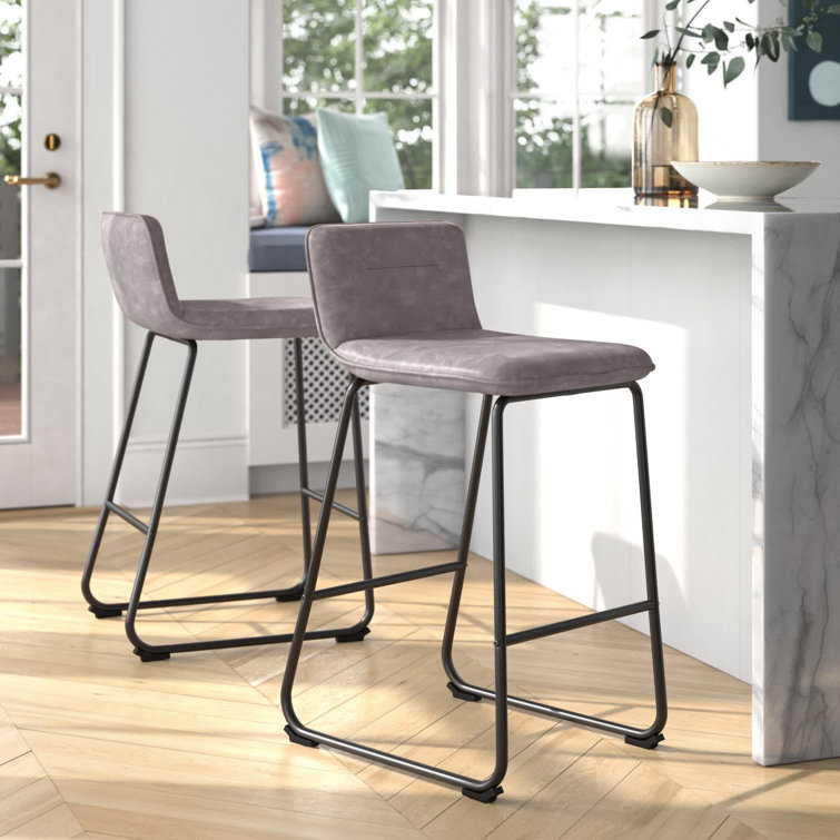 Casper 26'' Black Metal and Grey Faux Leather Contemporary Counter Stool