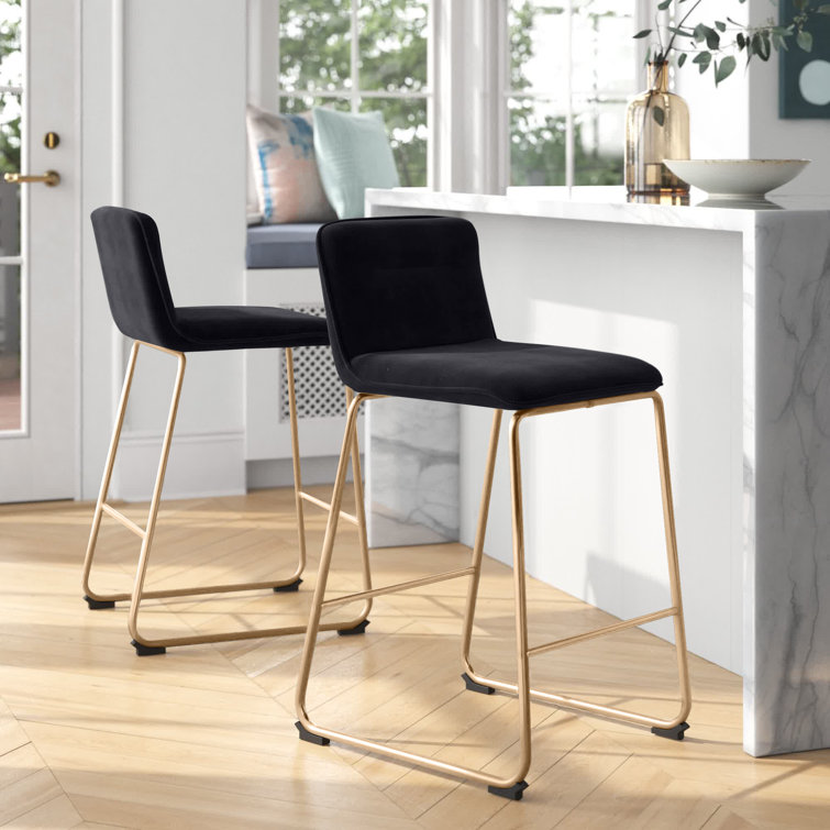 Beyonce 26" Gold Metal and Cream Velvet Modern Counter Stool Set