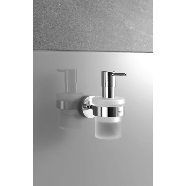 Chrome and Frosted Glass Wall-Mounted Soap Dispenser