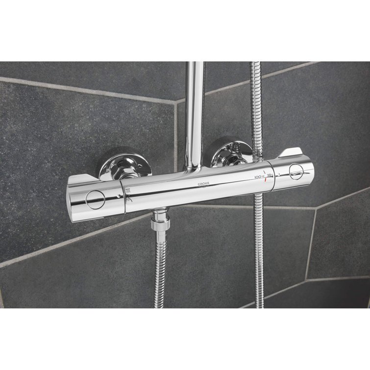 Adjustable Height Chrome Wall Mounted Shower System with Brass Fixtures