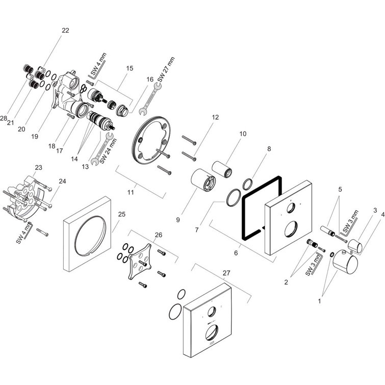 Chrome Modern Thermostatic Shower Trim with Diverter