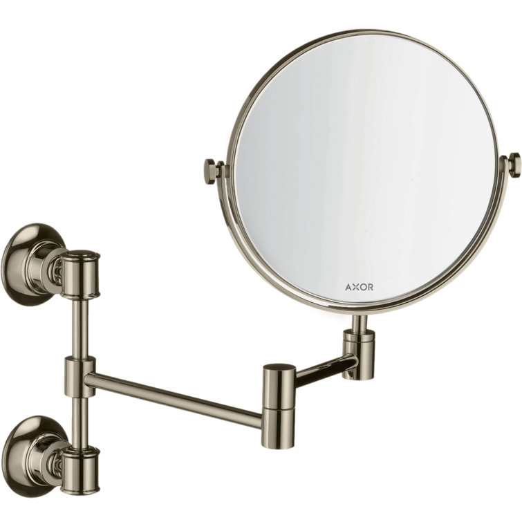 Contemporary Polished Nickel Circular Wall-Mounted Shaving Mirror