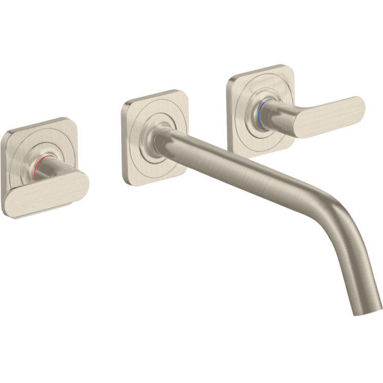 Brushed Nickel Wall-Mounted Widespread Bathroom Faucet
