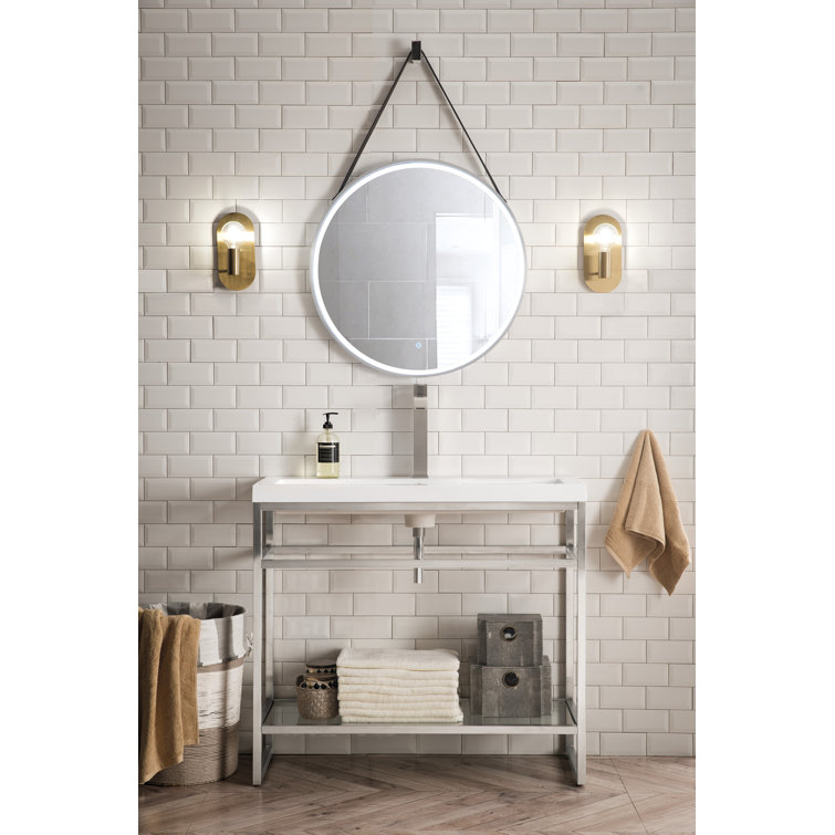 Boston 39.5" Brushed Nickel Stainless Steel Single Vanity with White Glossy Top
