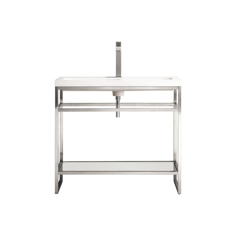 Boston 39.5" Brushed Nickel Stainless Steel Single Vanity with White Glossy Top