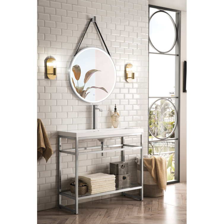 Boston 39.5" Brushed Nickel Stainless Steel Single Vanity with White Glossy Top