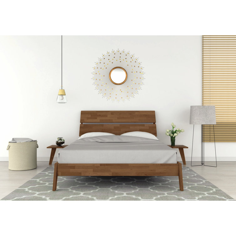 Queen Solid Wood Platform Bed with Attached Nightstands