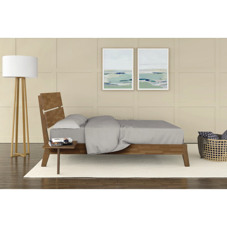 Queen Solid Wood Platform Bed with Attached Nightstands