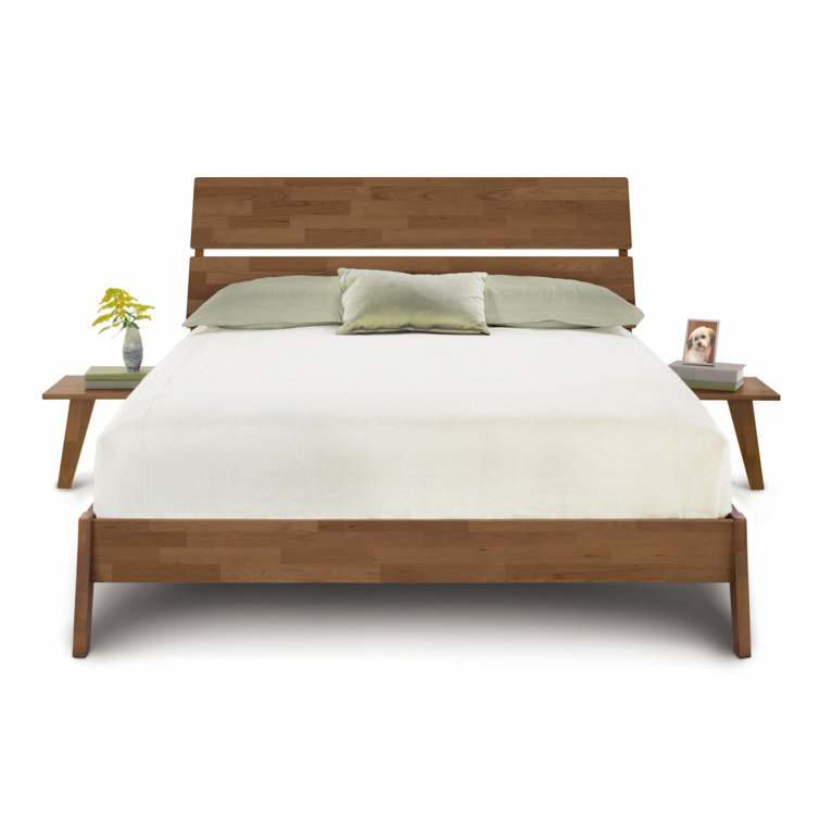 Queen Solid Wood Platform Bed with Attached Nightstands