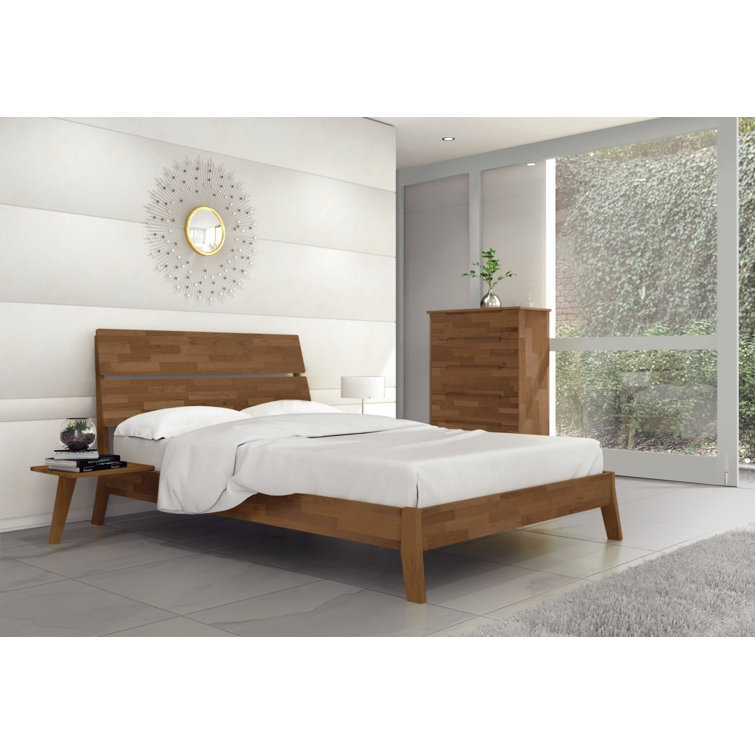 Queen Solid Wood Platform Bed with Attached Nightstands