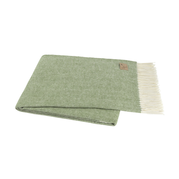 Olive Green Herringbone Wool Blend Throw Blanket