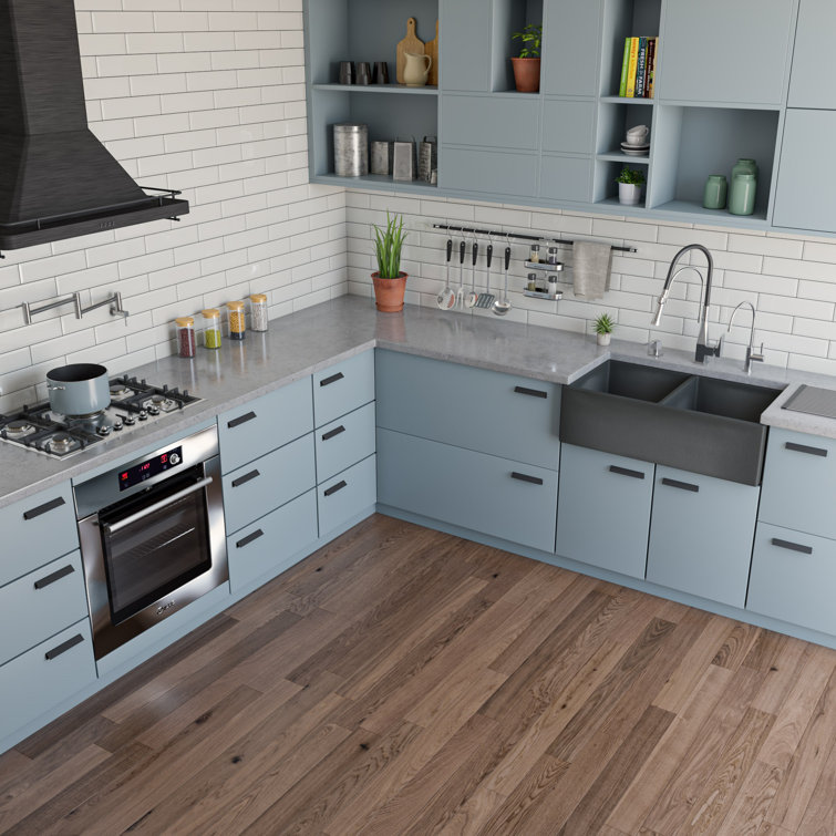 33'' Concrete Gray Double Bowl Fireclay Farmhouse Sink