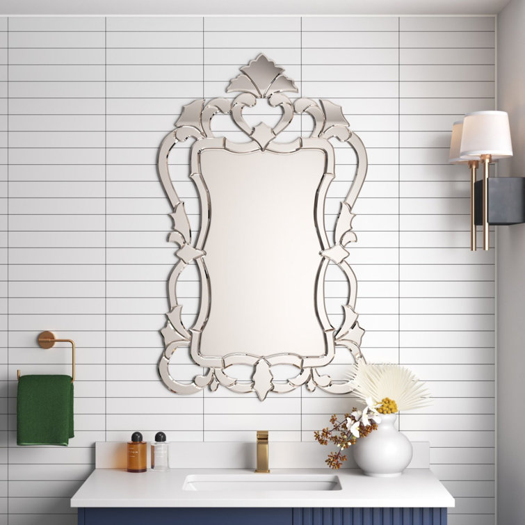 Contessa French Country Wood Crowned Top Mirror with Silver Embellishments