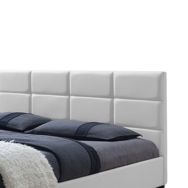 White Queen Faux Leather Upholstered Platform Bed with Tufted Headboard