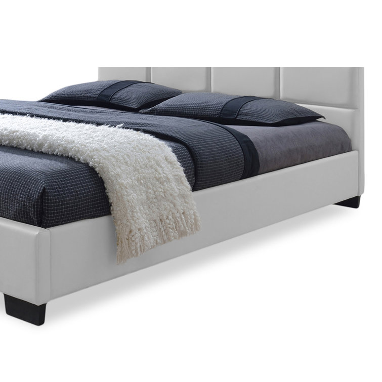 White Queen Faux Leather Upholstered Platform Bed with Tufted Headboard