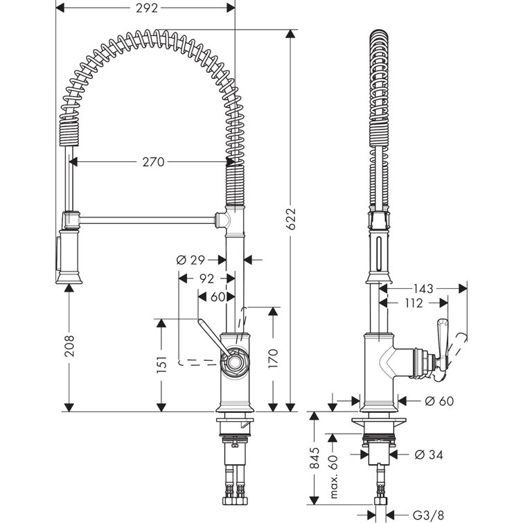 Classic Nickel 24.5" Pull-Out Spray Kitchen Faucet in Steel Optik