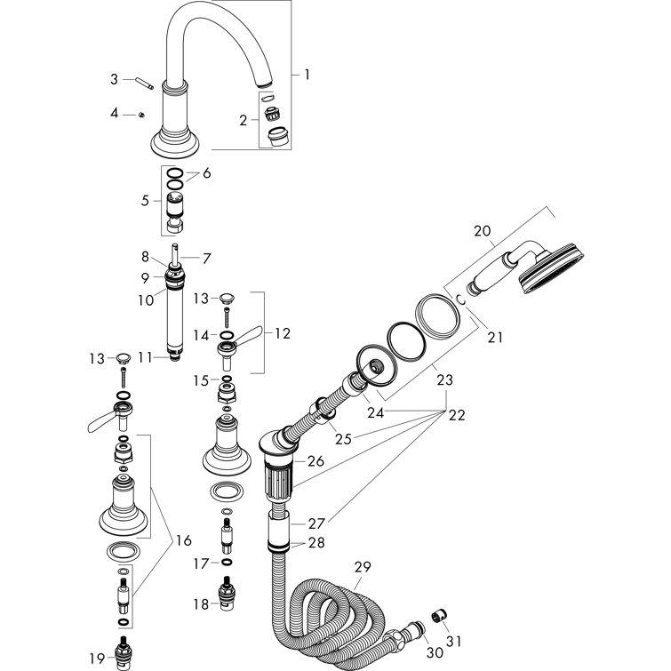 Polished Nickel Brass Widespread Deck Mounted Faucet with Handshower