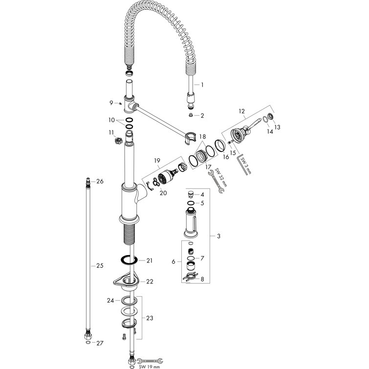 Classic Nickel 24.5" Pull-Out Spray Kitchen Faucet in Steel Optik