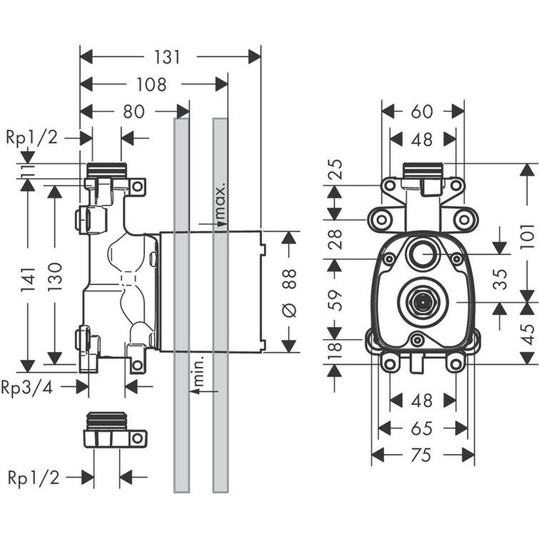 Axor Brass and White Modern Shower Rough-in Valve