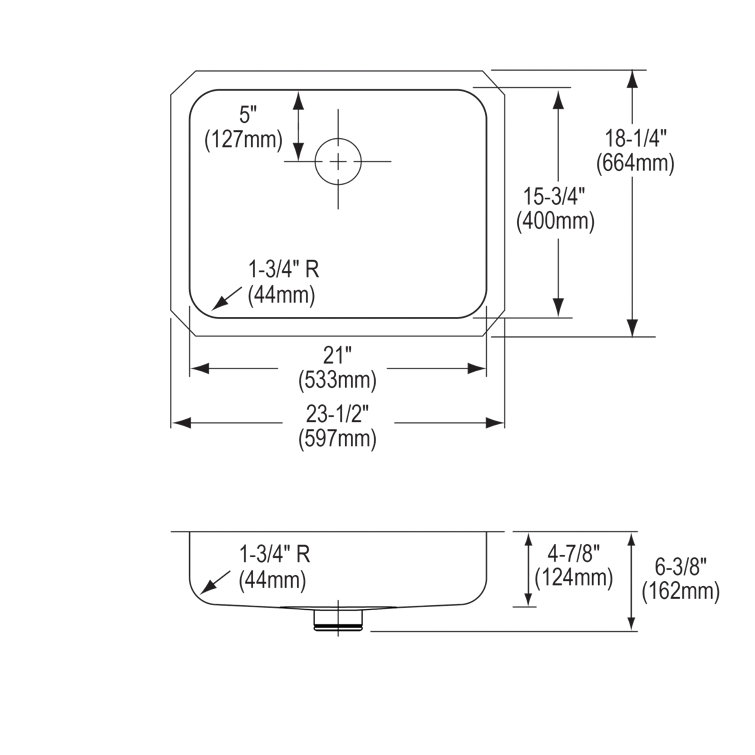 Lustertone 23.5" Stainless Steel Undermount Kitchen Sink with Perfect Drain