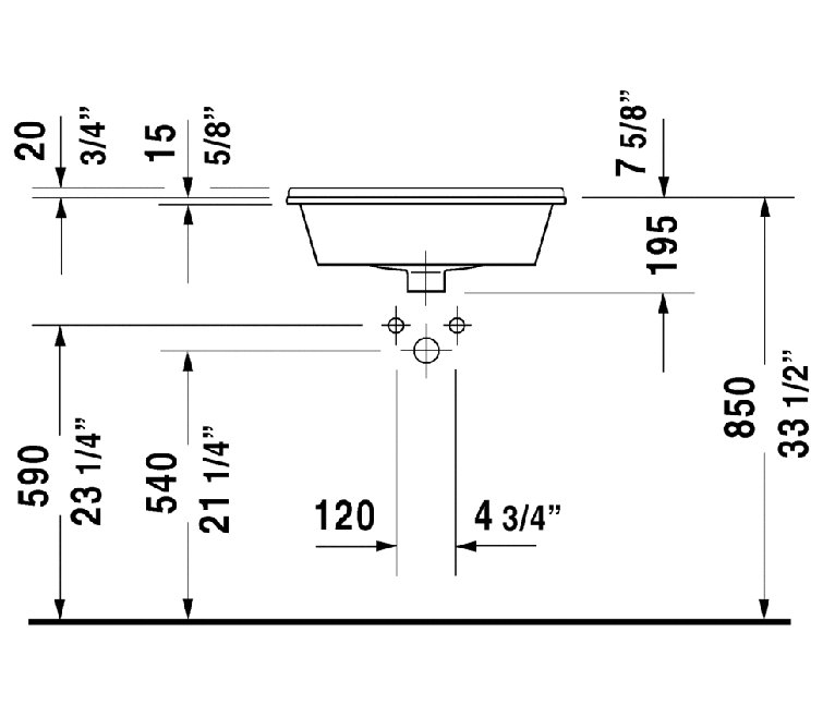 Starck White Ceramic Rectangular Drop-In Bathroom Sink