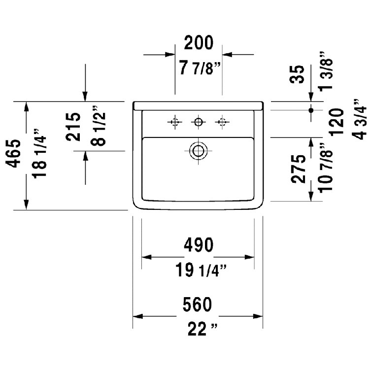 Starck White Ceramic Rectangular Drop-In Bathroom Sink