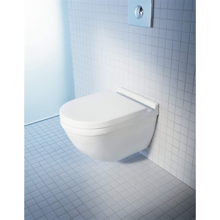 White Wall Mounted Elongated Dual Flush Toilet Bowl
