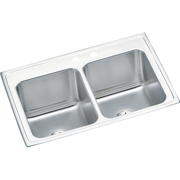 Lustertone 33" Stainless Steel Double Basin Drop-In Kitchen Sink