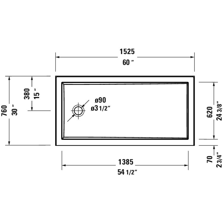Architec 60'' x 30'' White Acrylic Single Threshold Shower Base