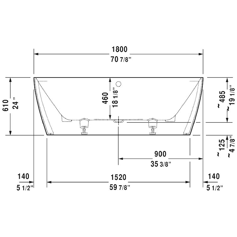 71" White Ceramic Rectangular Soaking Bathtub