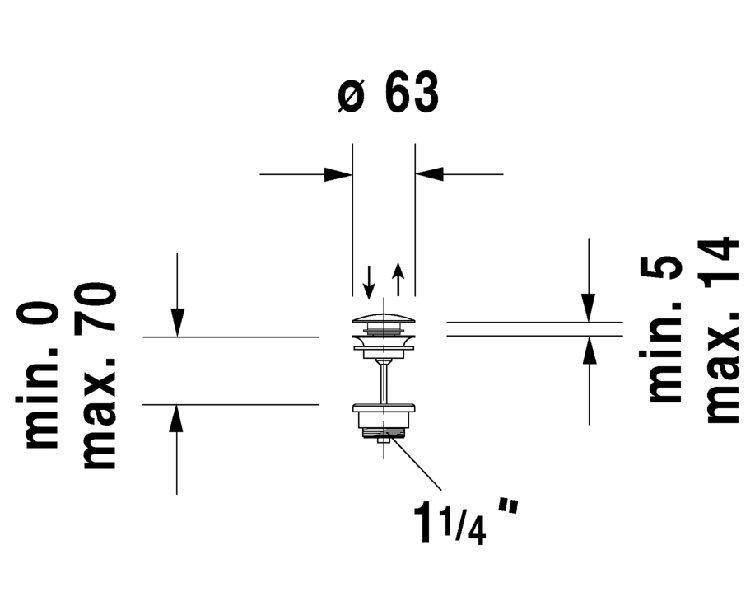 Chrome Finish Push-Open Bathroom Sink Drain 13L