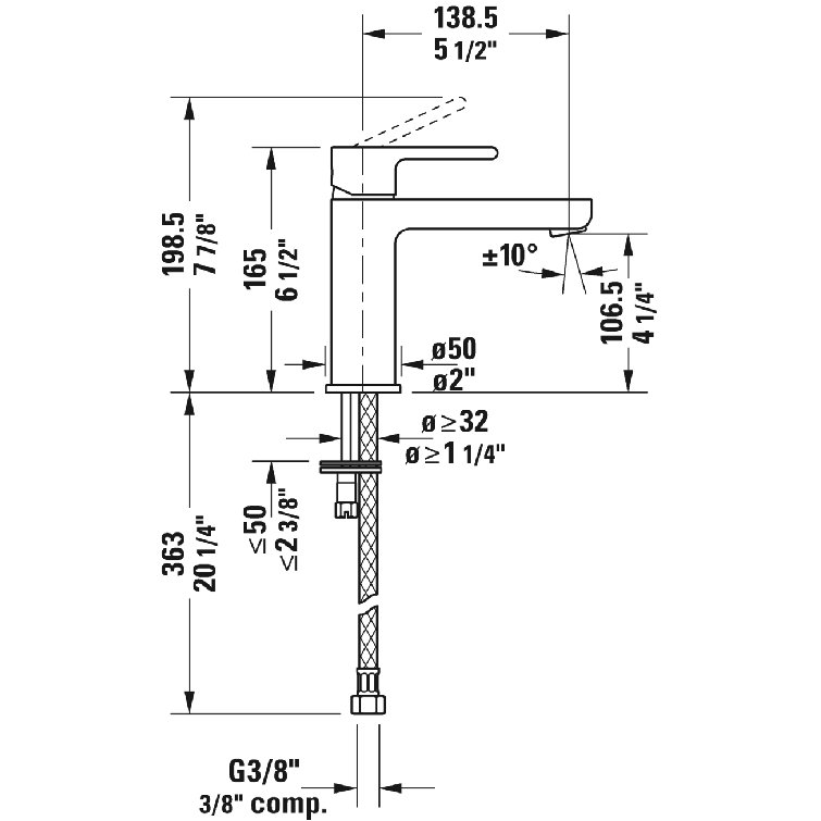 B.2 Series 6.5" High Chrome Gloss Single Hole Bathroom Faucet