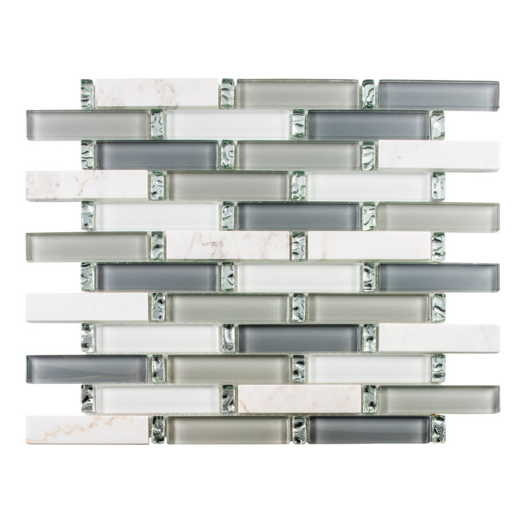 Saga Blue Glass and Marble Brick Mosaic Tile