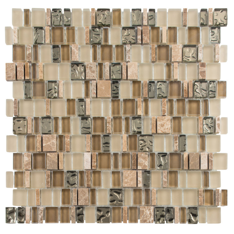 Quest Brown Marble and Glass Mosaic Tile