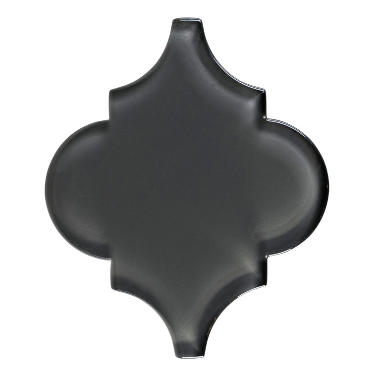 Viola 5" Black Polished Arabesque Glass Tile