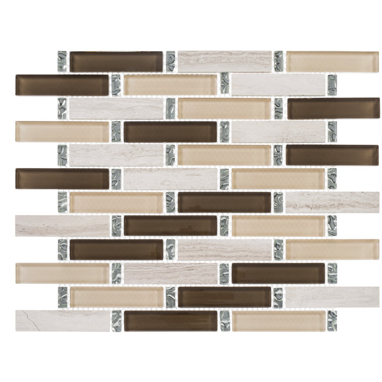 Saga Brown Glass and Marble Brick Mosaic Tile