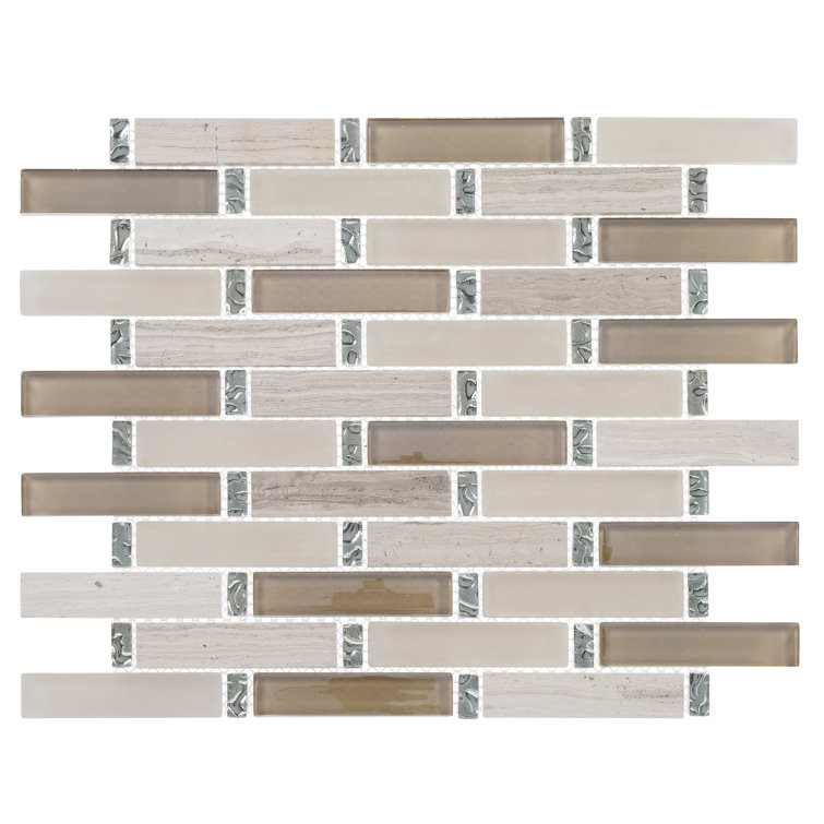 Saga Heroic Beige Glass and Marble Brick Joint Mosaic Tile