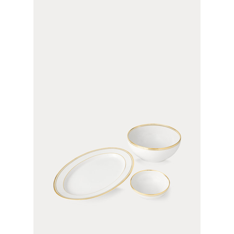 Gold Trimmed Ceramic Dessert and Cereal Bowl