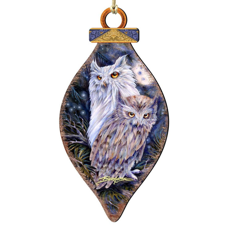 Night Watch Owls Wooden Holiday Ornaments Set of 2