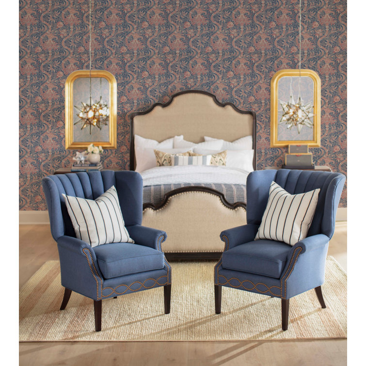 Beige and Brown Queen Upholstered Bed with Nailhead Trim