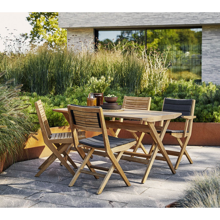 Teak Folding Patio Chair with Gray Cushions