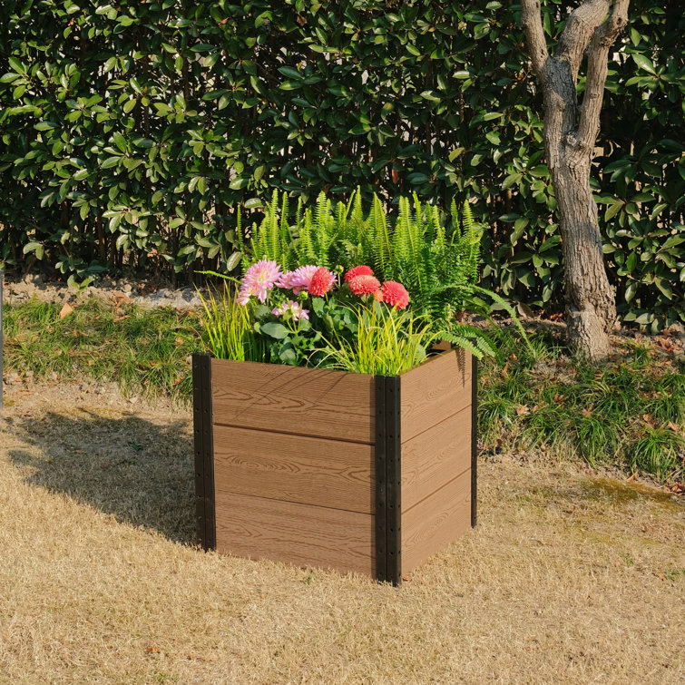 Brown Composite Wood and Steel Square Raised Garden Bed