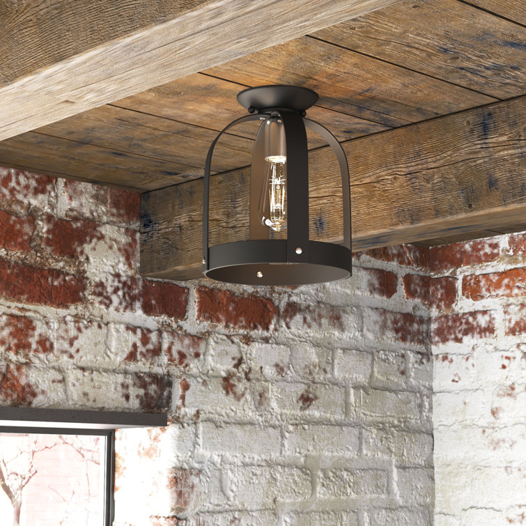 Stoneridge Textured Black and Brushed Nickel 1-Light Semi-Flush Mount