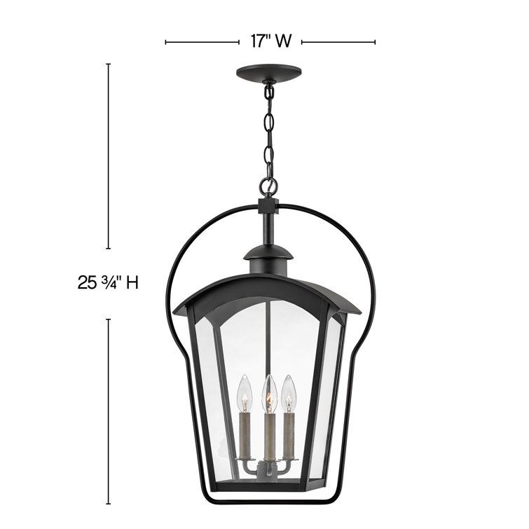 Black and Burnished Bronze 3-Light Outdoor Lantern Pendant