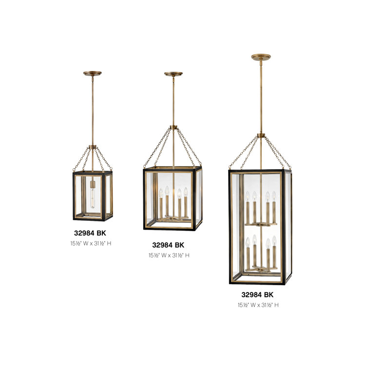 Shaw Heritage Brass and Black 4-Light Square Glass Chandelier